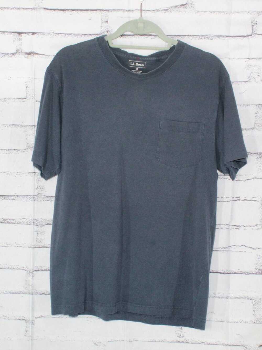 LL Bean Carefree Unshrinkable Pocket Tee Shirt Dark Navy 100% Cotton Size M